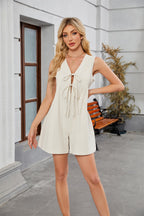 Women's Jumpsuit with Deep V-Neck and Bow Detail