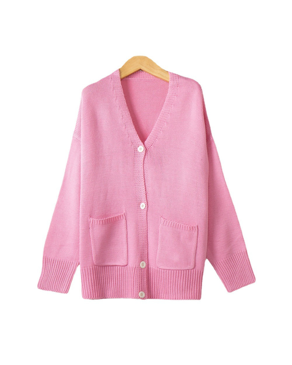 Women's Chunky Knit Cardigan with Pockets and V-Neck