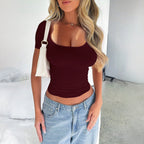 Women's Form-Fitting Short-Sleeve Shirt with Round Neckline