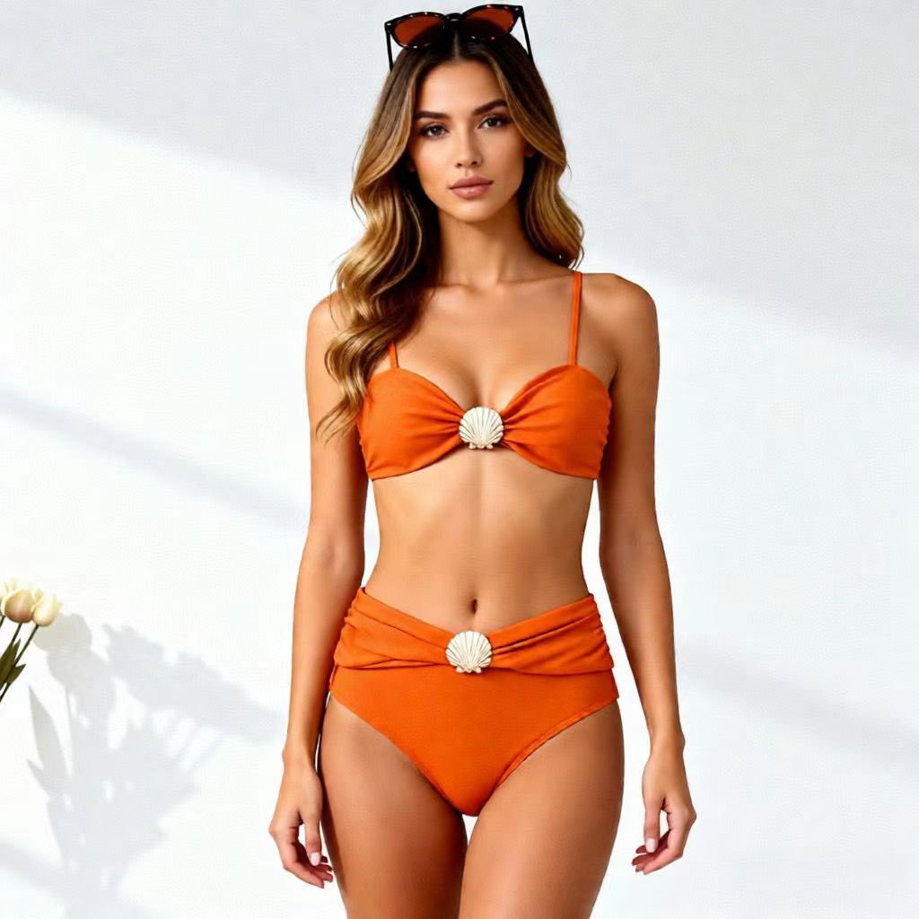 Women's Bandeau Bikini with Elegant Shell Details