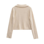 Women's Elegant Cropped Jacket with Double-Button Closure and Pockets