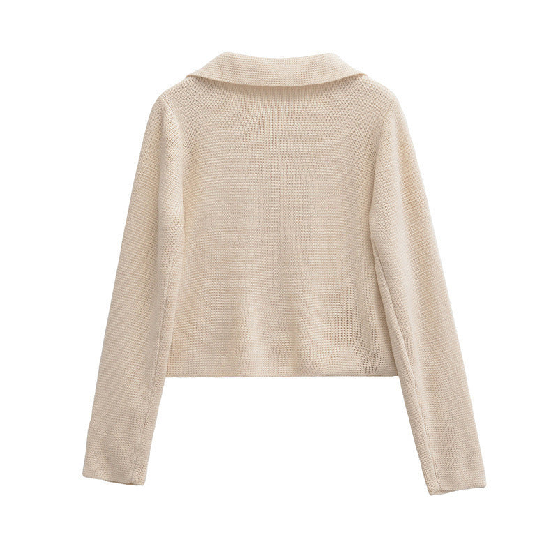 Women's Elegant Cropped Jacket with Double-Button Closure and Pockets
