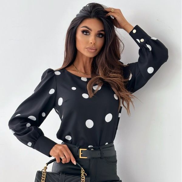 Women's Polka Dot Blouse with Ruffle Sleeves