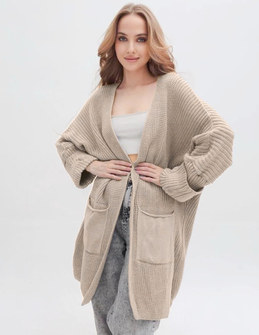 Women's Chunky Knit Cardigan with Spacious Pockets and Casual Fit