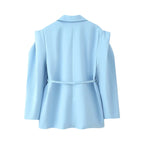 Women's Elegant Oversized Blazer Jacket with Belt and Shoulder Pads