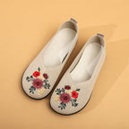 Women's Ballet Flats with Floral Embroidery and Flexible Footbed