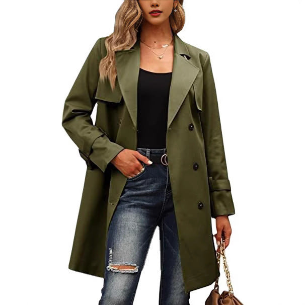 Women's Elegant Double-Breasted Trench Coat with Chic Collar