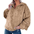 Women's Fleece Sweater with Half-Zip and Textured Design
