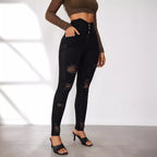High-Waist Jeans with Distressed Details
