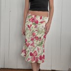 High-Waisted Flared Midi Skirt with Floral Watercolor Print