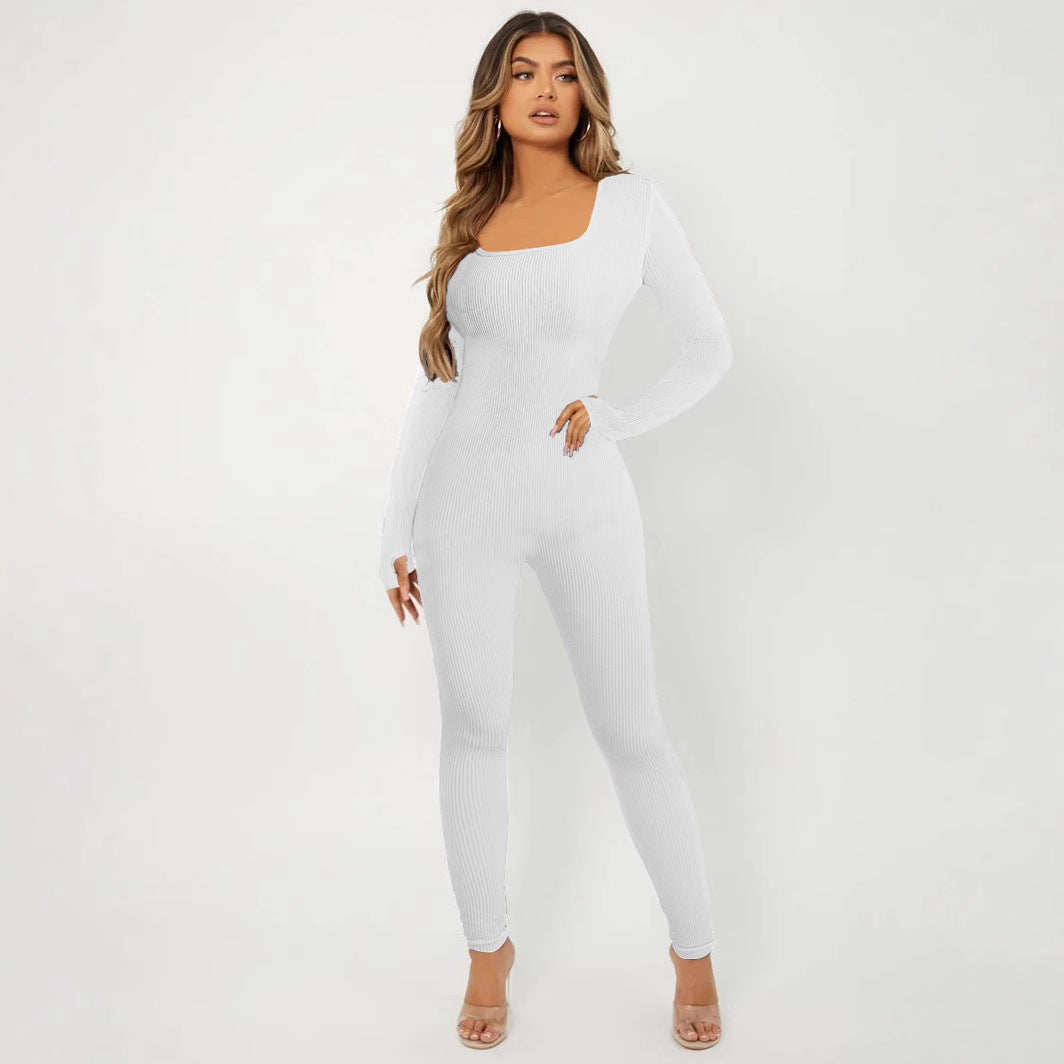 Women's Long-Sleeve Ribbed Jumpsuit