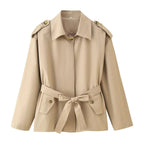 Elegant Trench Jacket with Decorative Belt and Pockets