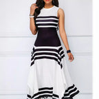 Women's Asymmetrical Striped Maxi Dress