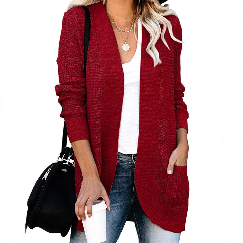 Women's Casual Knit Coat with Pockets and Open Front