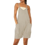 Women's Casual Jumpsuit with Deep Neckline and Practical Pockets