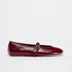 Women's Glossy Ballet Flats with Ankle Strap