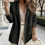 Elegant Knit Blazer with Double Button Placket and Pockets