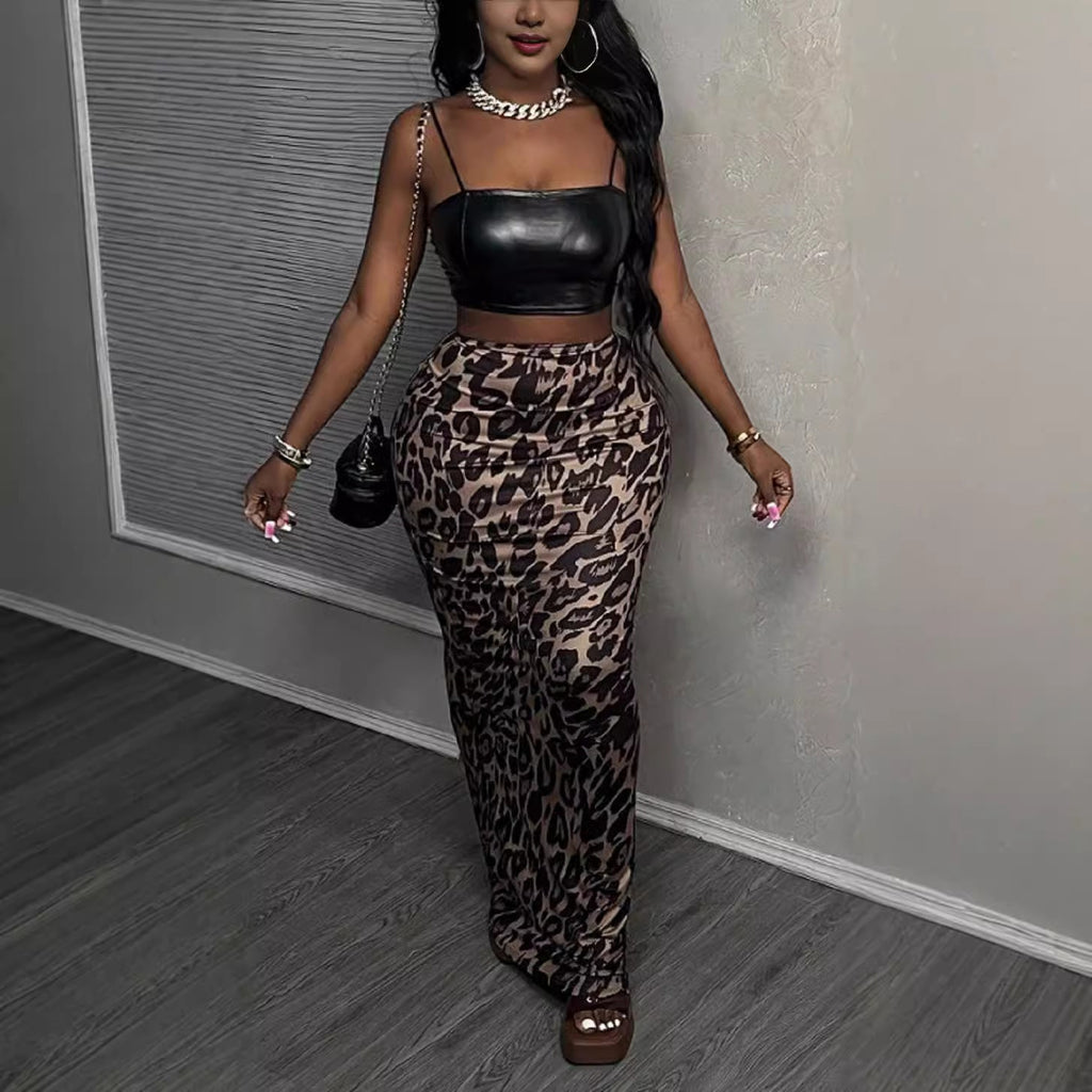 Women's Animal Print Maxi Skirt with High Slit