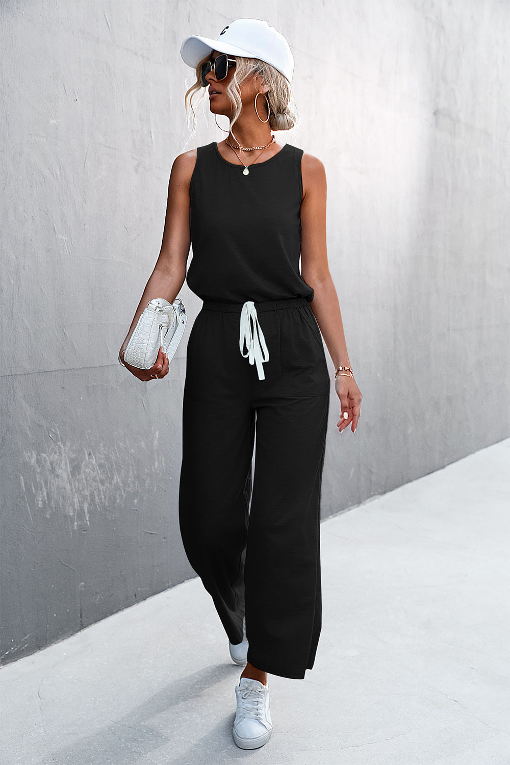 Women's Airy Wide-Leg Jumpsuit with Elastic Waist