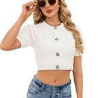 Women's Elegant Short Knit Cardigan with Fashionable Button Design