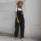 Women's Casual Jumpsuit with Pockets and Adjustable Straps