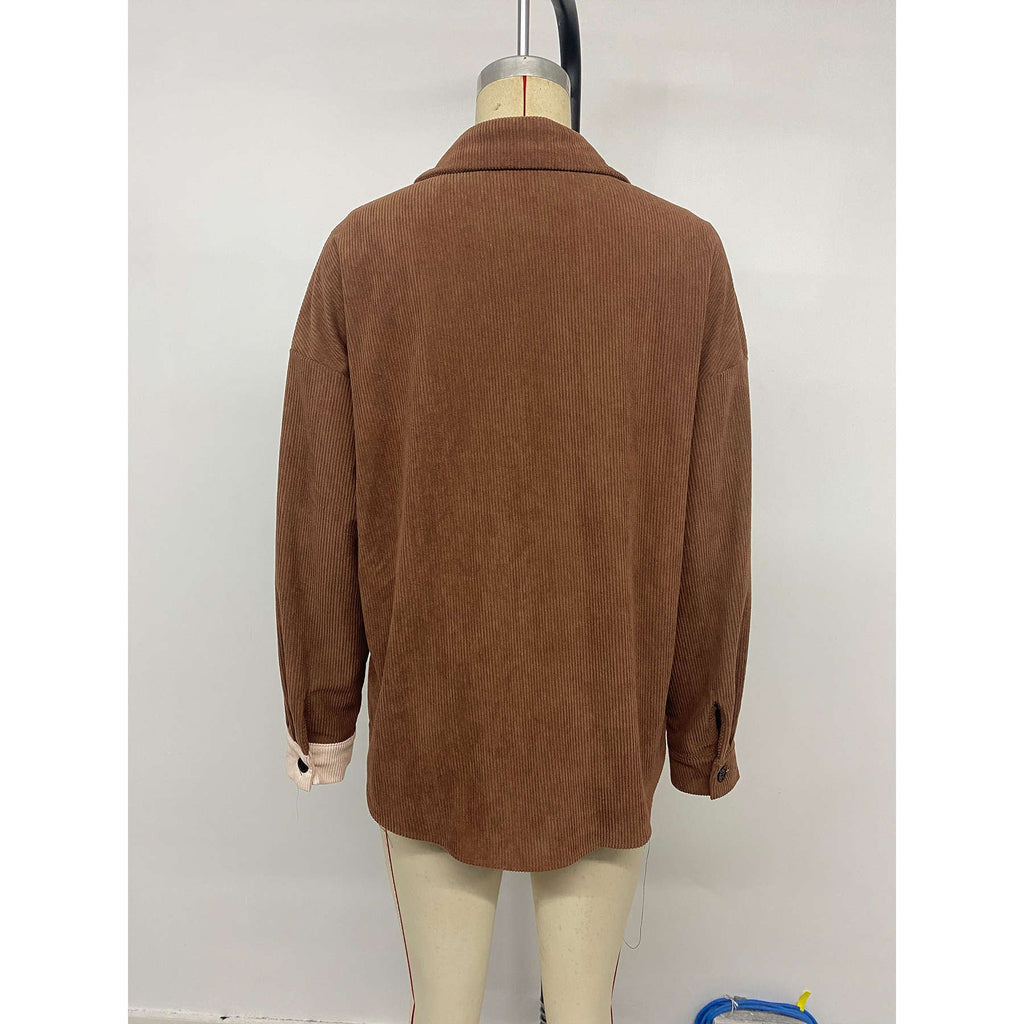 Women's Corduroy Shirt with Color-Block Design