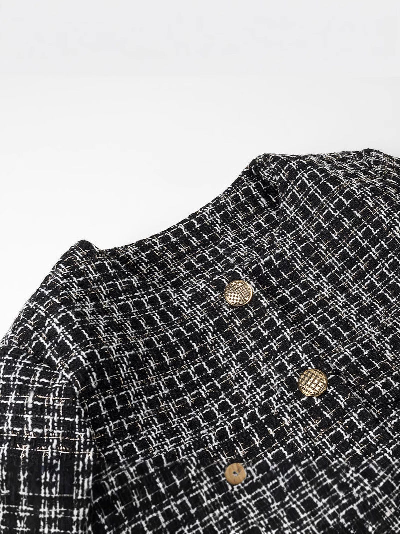 Women's Elegant Tweed Jacket with Gold Buttons