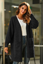 Women's Chunky Knit Kimono Cardigan with Open Sleeves and Pockets