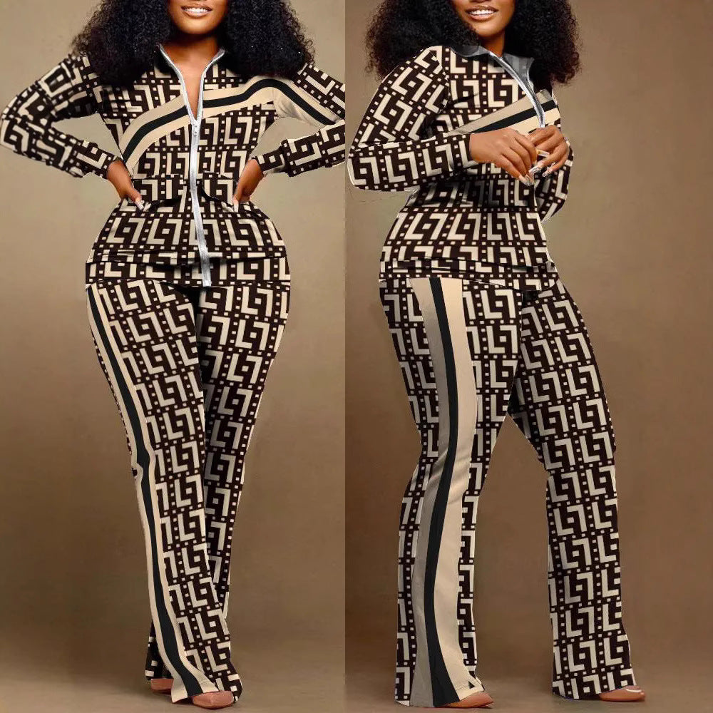 Denim-Style Tracksuit Set with Zipper