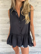 Women's Sleeveless Shirt Top with Ruffled Hem
