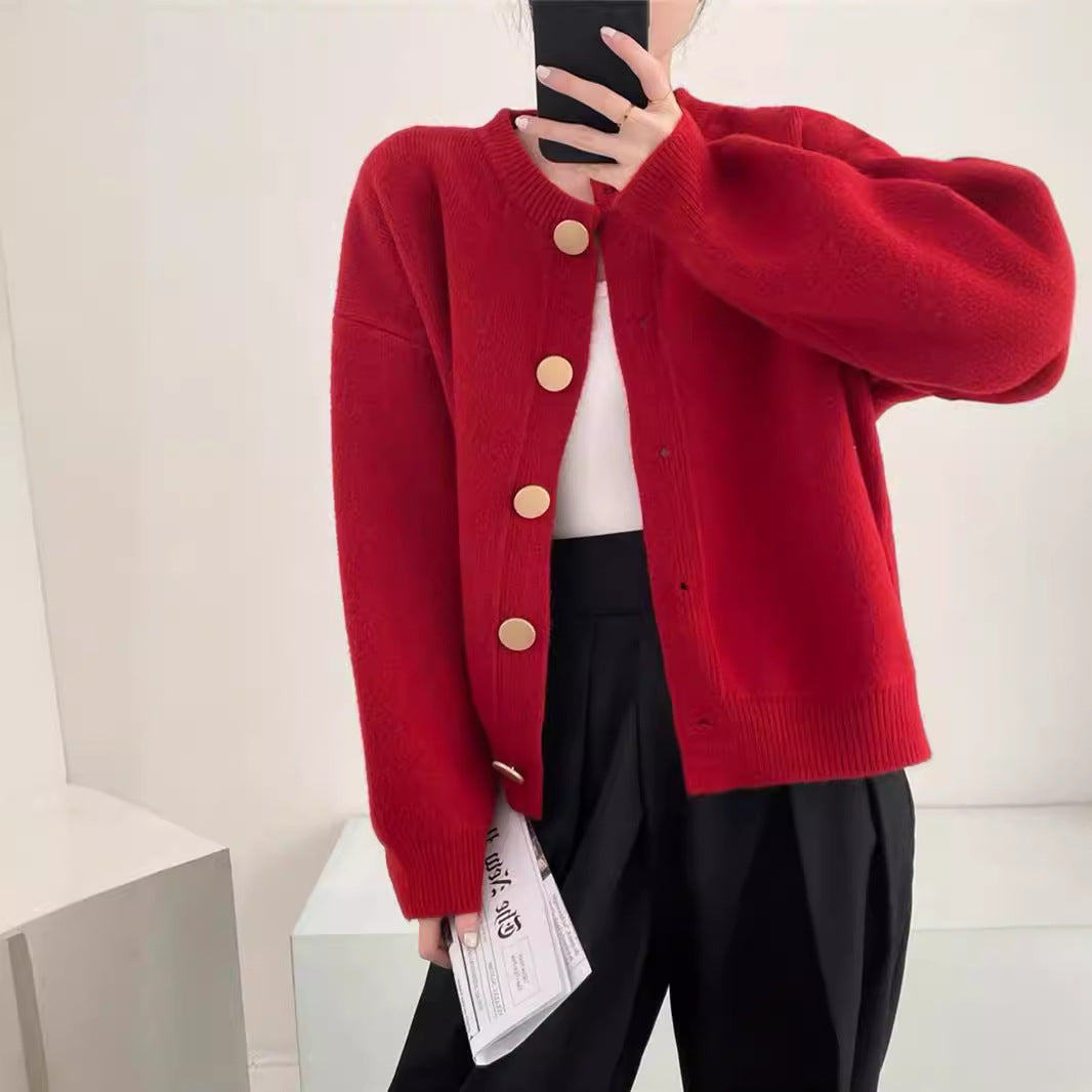Women's Cozy Knit Cardigan with Button Detail