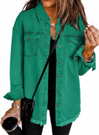 Women's Denim Overshirt with Frayed Hem