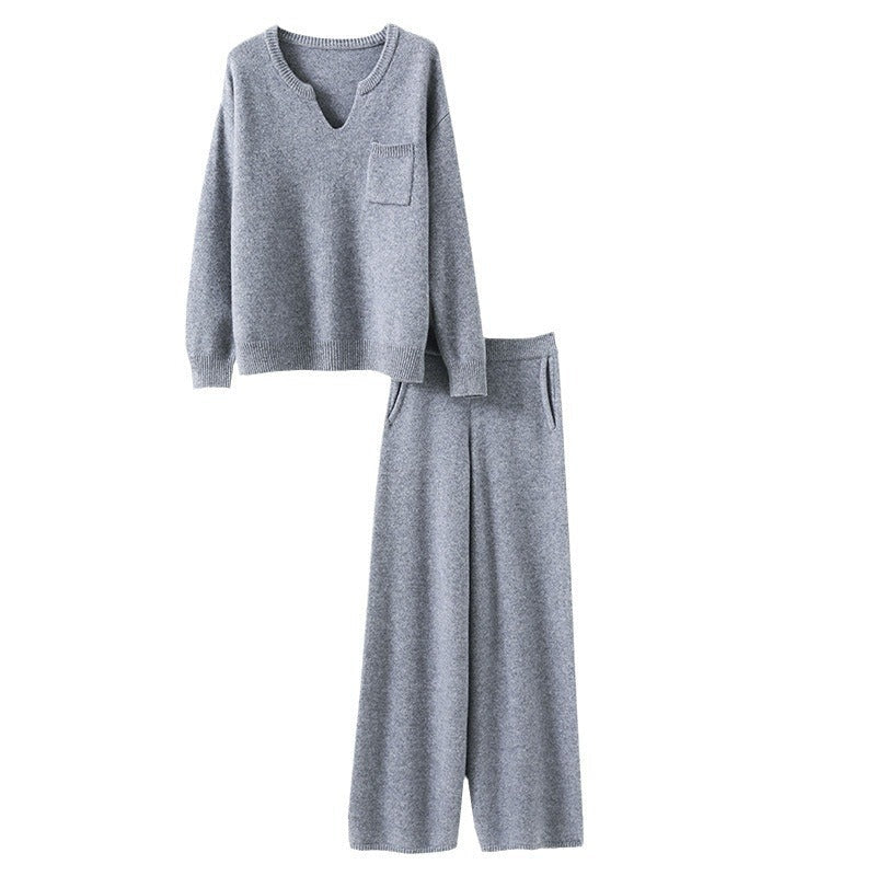 Women's Cozy Knit Ensemble with Wide Sweater and Wide-Leg Pants