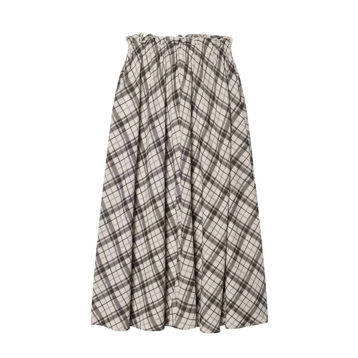 Women's Maxi Skirt with Casual Drawstring and Plaid Pattern
