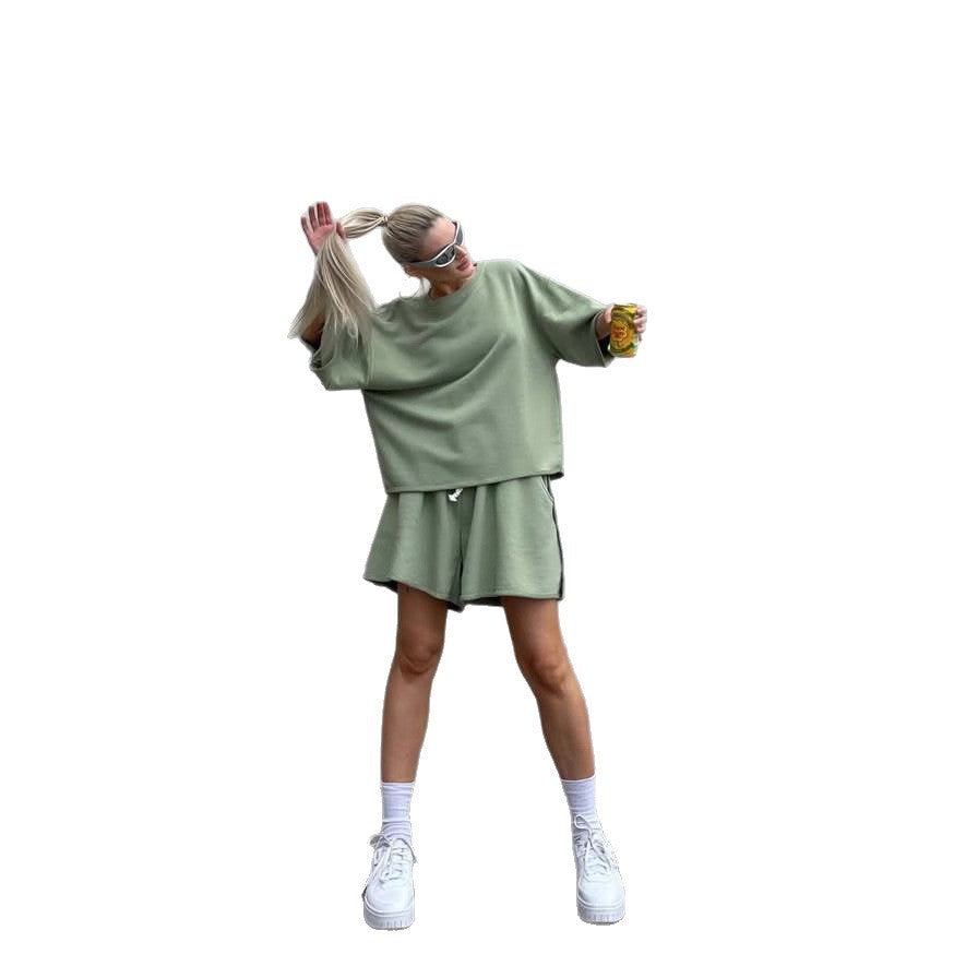 Women's Casual Lounge Set with Oversized Top and Shorts