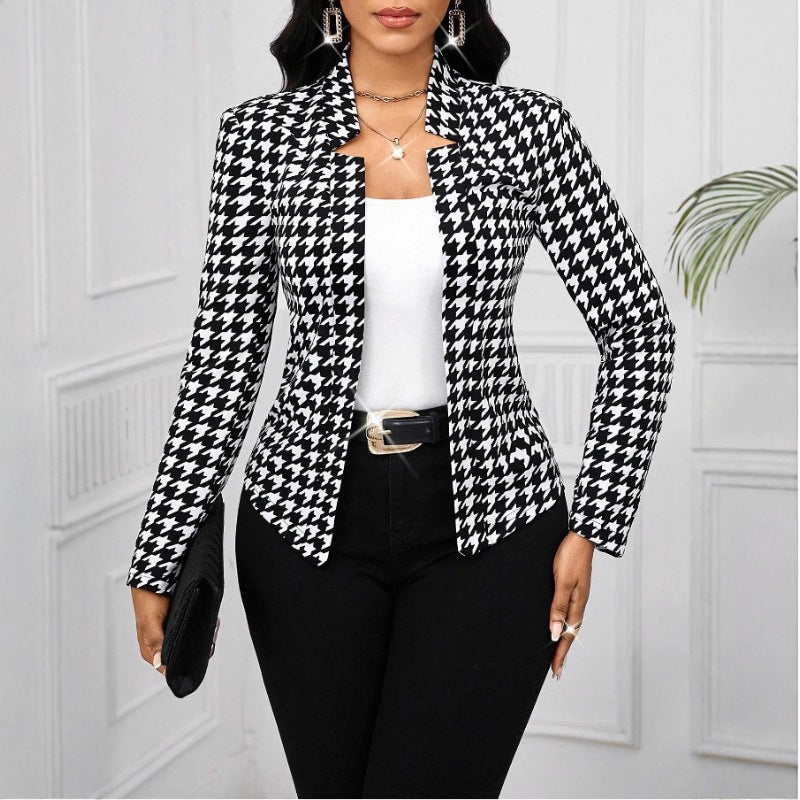 Elegant Houndstooth Blazer Jacket