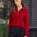 Women's Cozy Pullover with Collar and Zipper