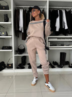 Women's Comfortable Sport Loungewear Set with Contrast Stripes