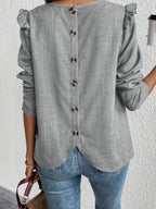 Elegant Blouse with Ruffle Details and Round Neckline