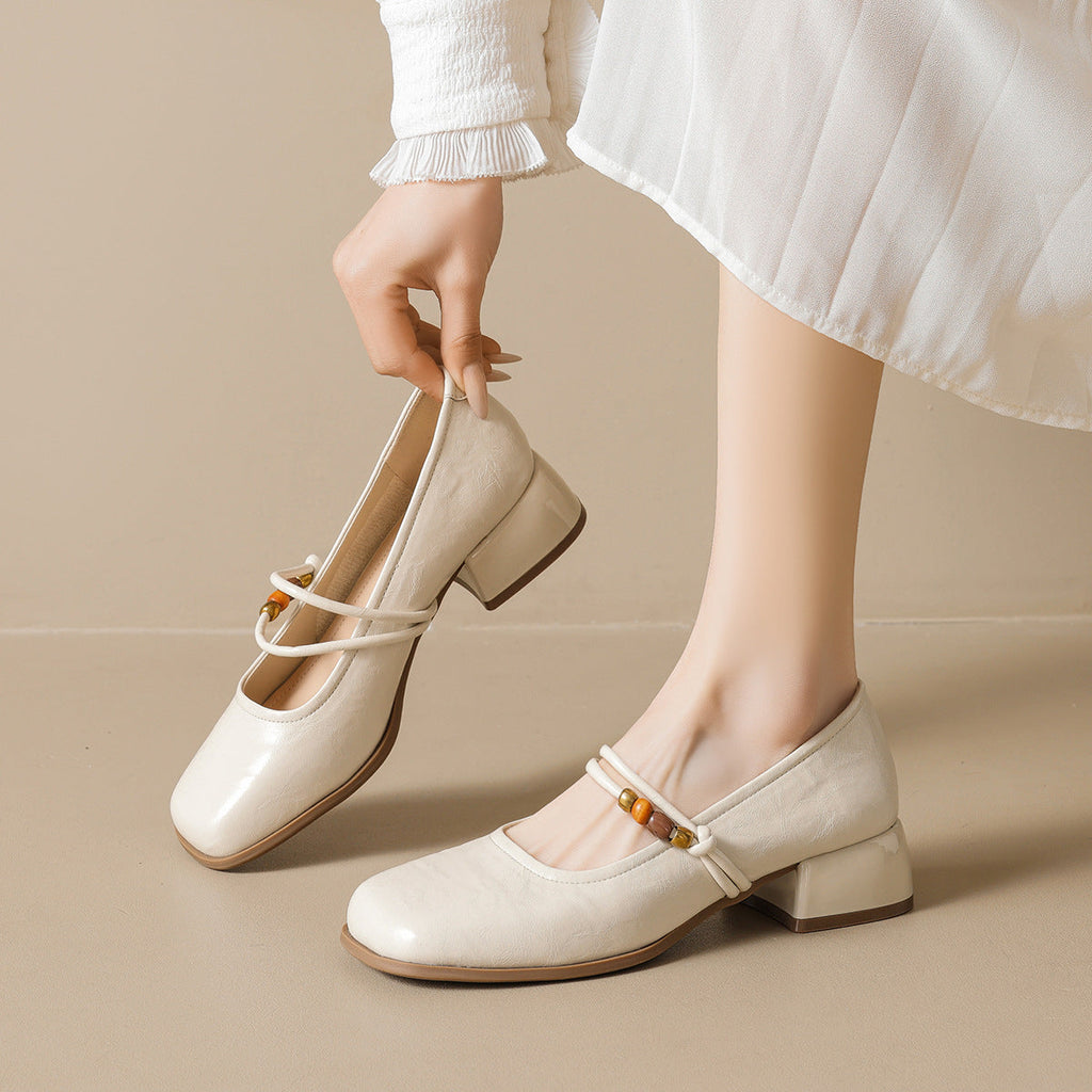Women's Ballet Flats with Decorative Strap and Comfortable Block Heel