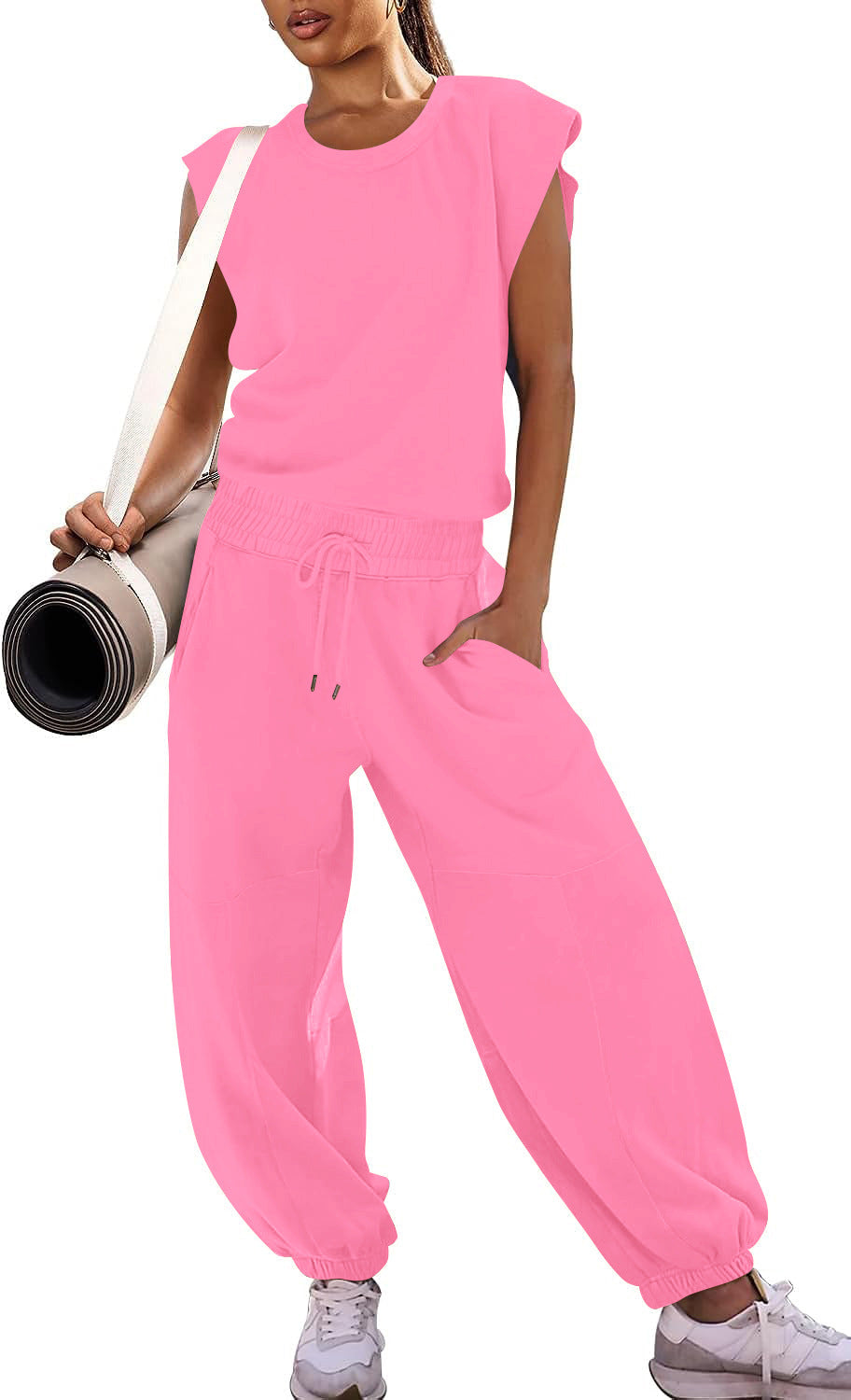 Women's Casual Sweat Set with Wide Silhouette and Elastic Waistband