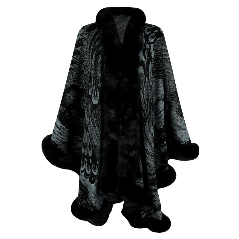 Women's Luxurious Poncho with Decorative Fleece Trim