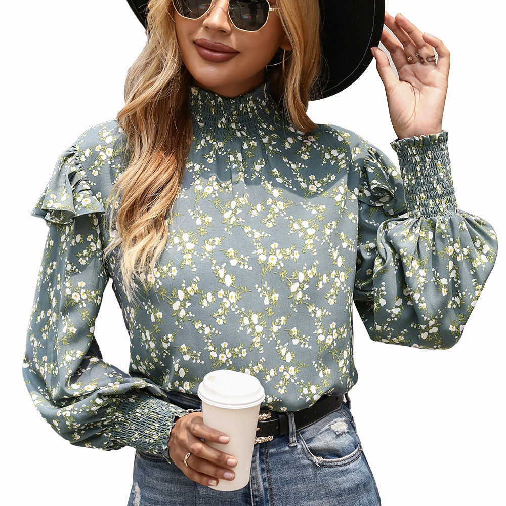Elegant High-Neck Blouse with Ruffle Detail