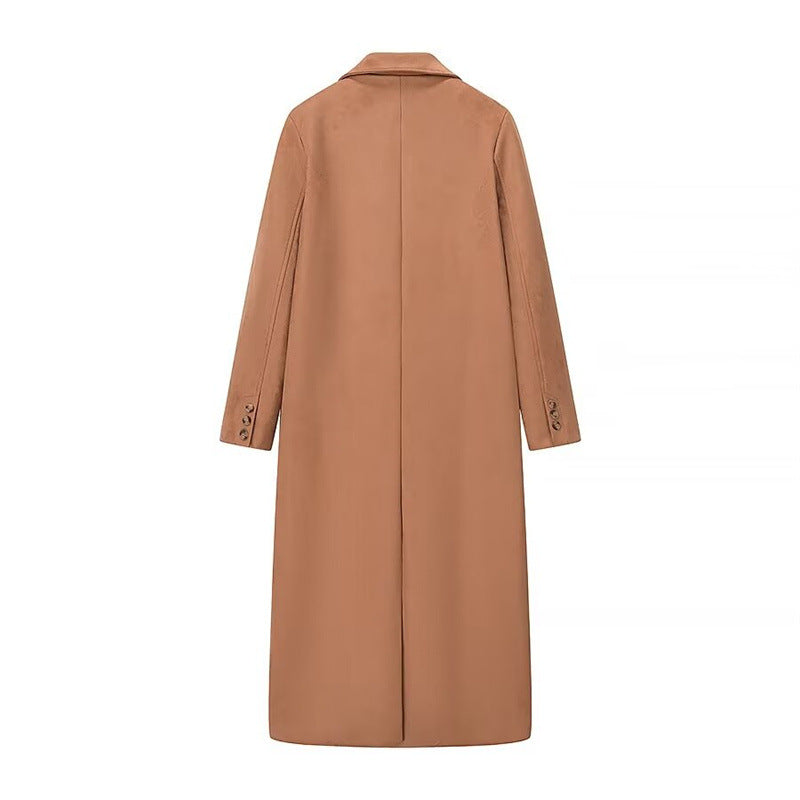Elegant Women's Double-Breasted Wool Coat