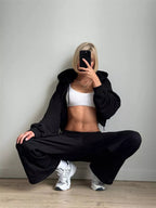 Women's Cropped Zip-Hoodie and High-Waisted Sweatpants Lounge Set