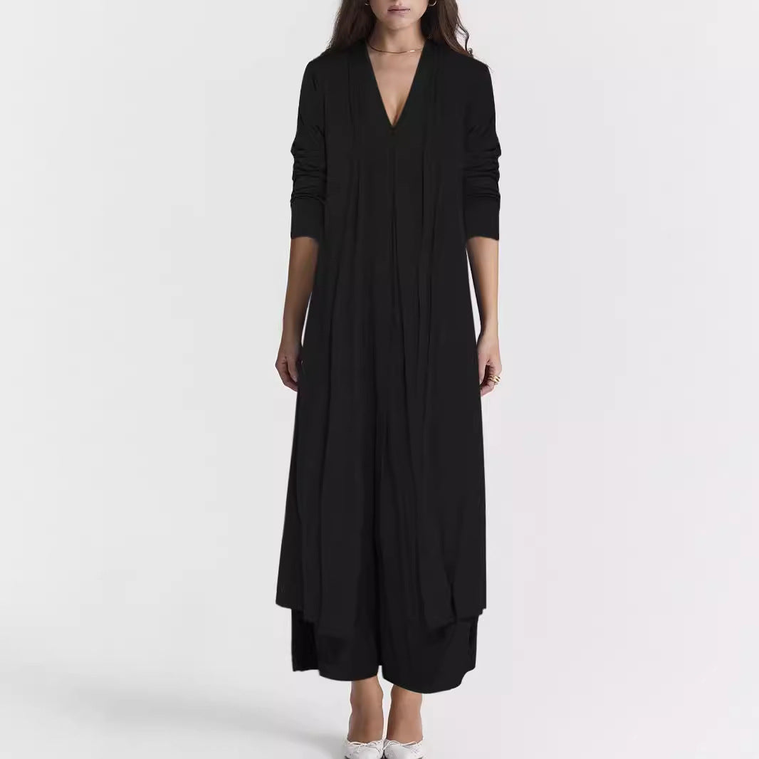 Women's Airy Maxi Skirt with Elegant V-Neck and Flowing Cut