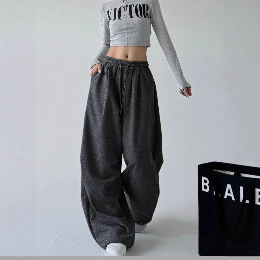 Women's Comfortable Wide-Leg Joggers with Elastic Waist and Pockets