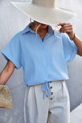 Women's Short-Sleeve Blouse with Waist Tie