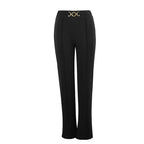 Women's Elegant High-Waisted Fabric Pants with Diagonal Seams and Decorative Belt