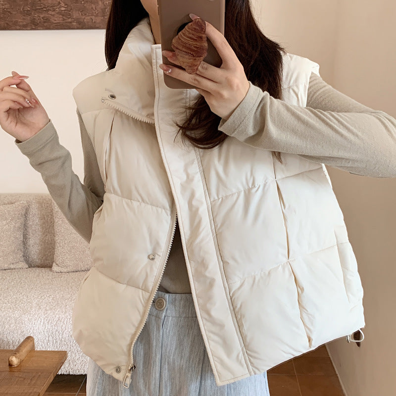 Women's Thick Padded Vest with High Collar and Comfortable Slip Pockets